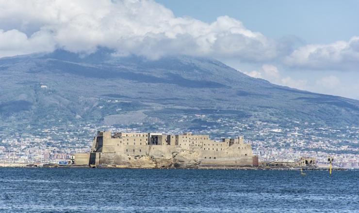Naples' view with castle and clouds